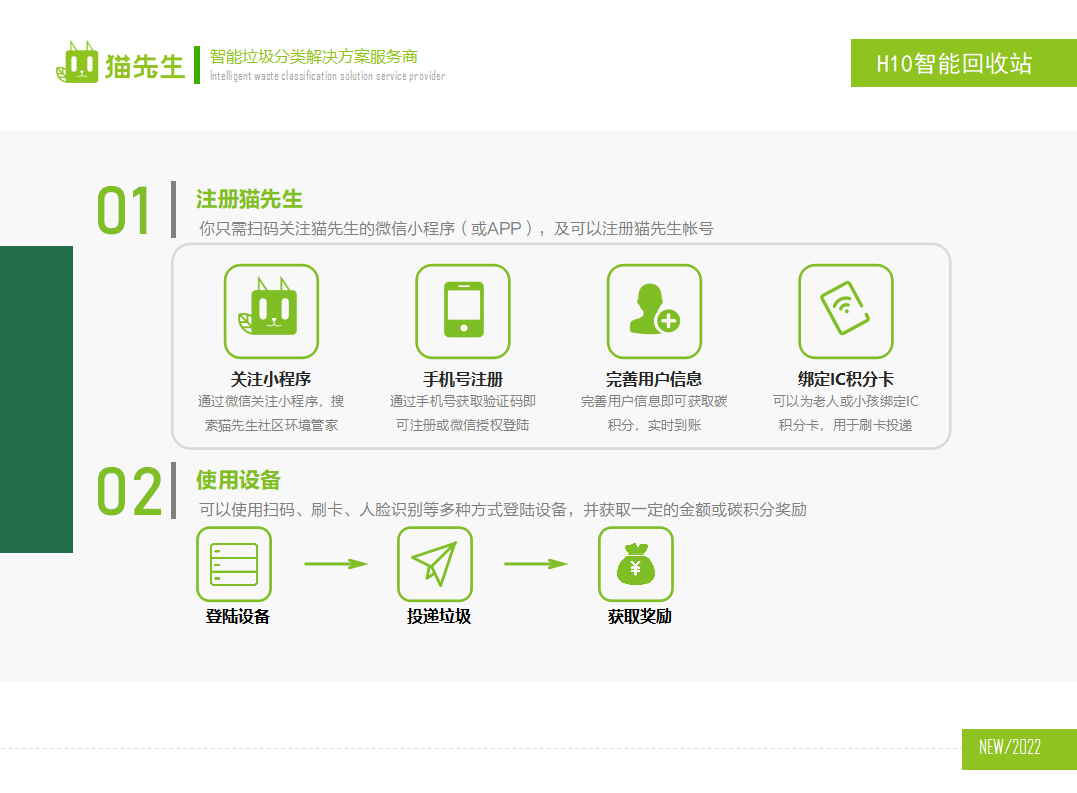 貓先生智能再生資源回收站，廢舊物資回收站，智能再生資源回收箱使用流程，社區(qū)垃圾分類站生產(chǎn)廠家